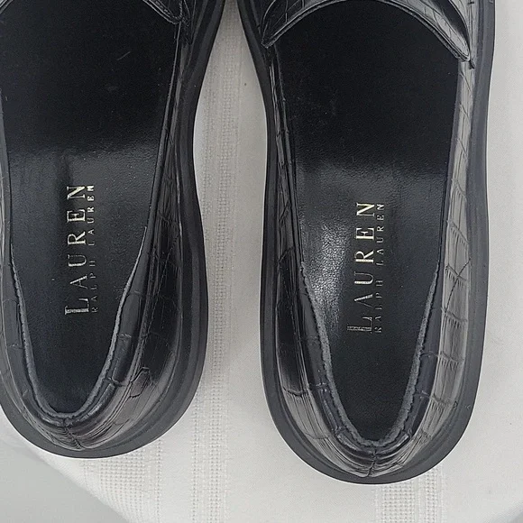 Ralph Lauren Black Matte Faux Croc Tamara Loafers, Size 7.5B - Picture 4 of 6